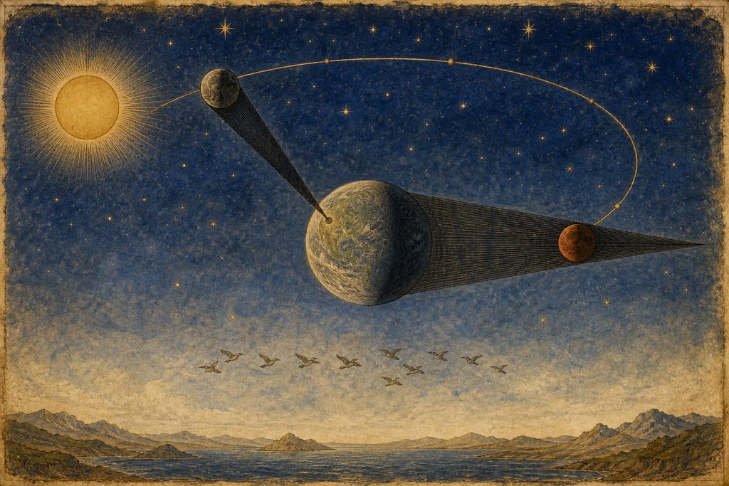 OF THE ECLIPSES OF THE MOON AND THE SUN. Complete modern editorial illustration created specifically for this chapter.