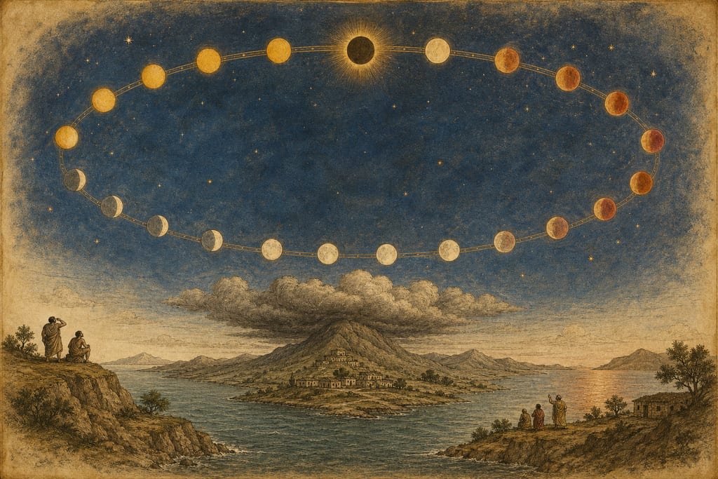 ON THE RECURRENCE OF THE ECLIPSES OF THE SUN AND THE MOON. Complete modern editorial illustration created specifically for this chapter.