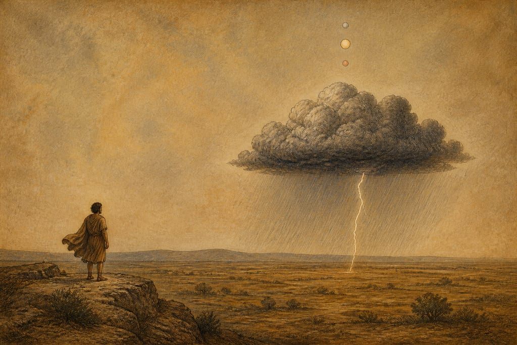WHY THUNDER IS ASCRIBED TO JUPITER. Complete modern editorial illustration created specifically for this chapter.