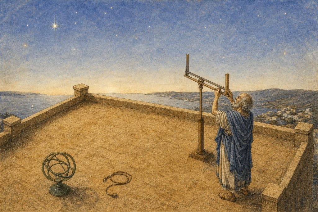 THE DOCTRINE OF HIPPARCHUS ABOUT THE STARS. Complete modern editorial illustration created specifically for this chapter.