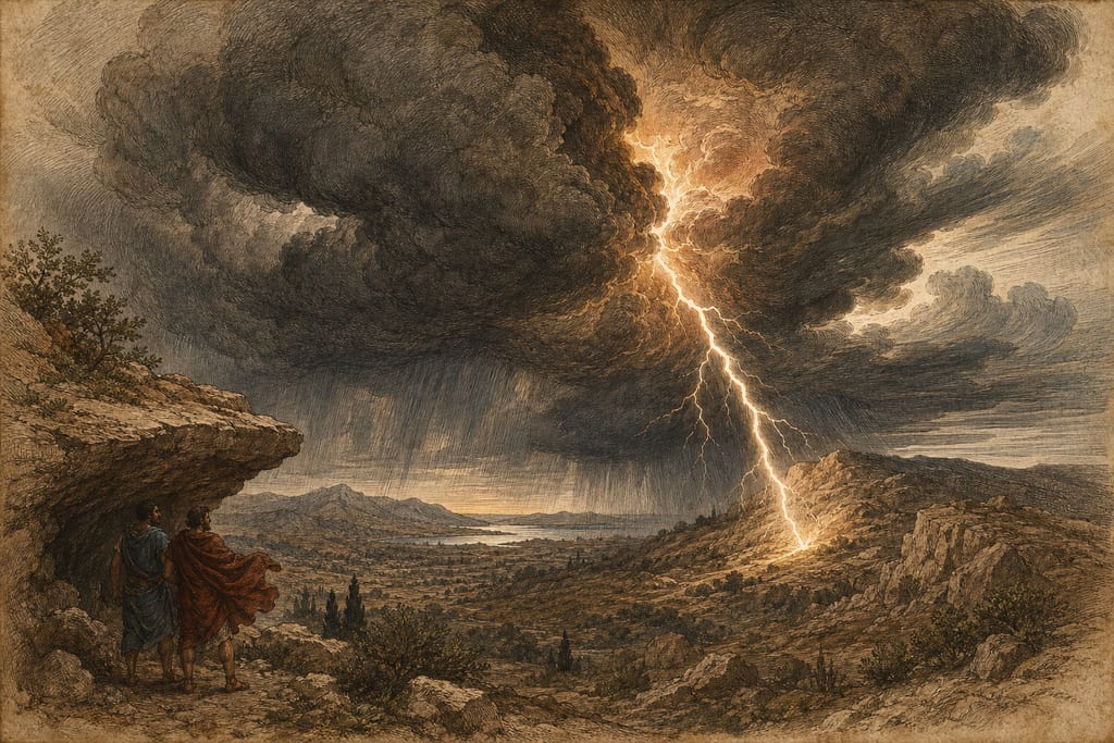 OF THUNDER AND LIGHTNING. Complete modern editorial illustration created specifically for this chapter.