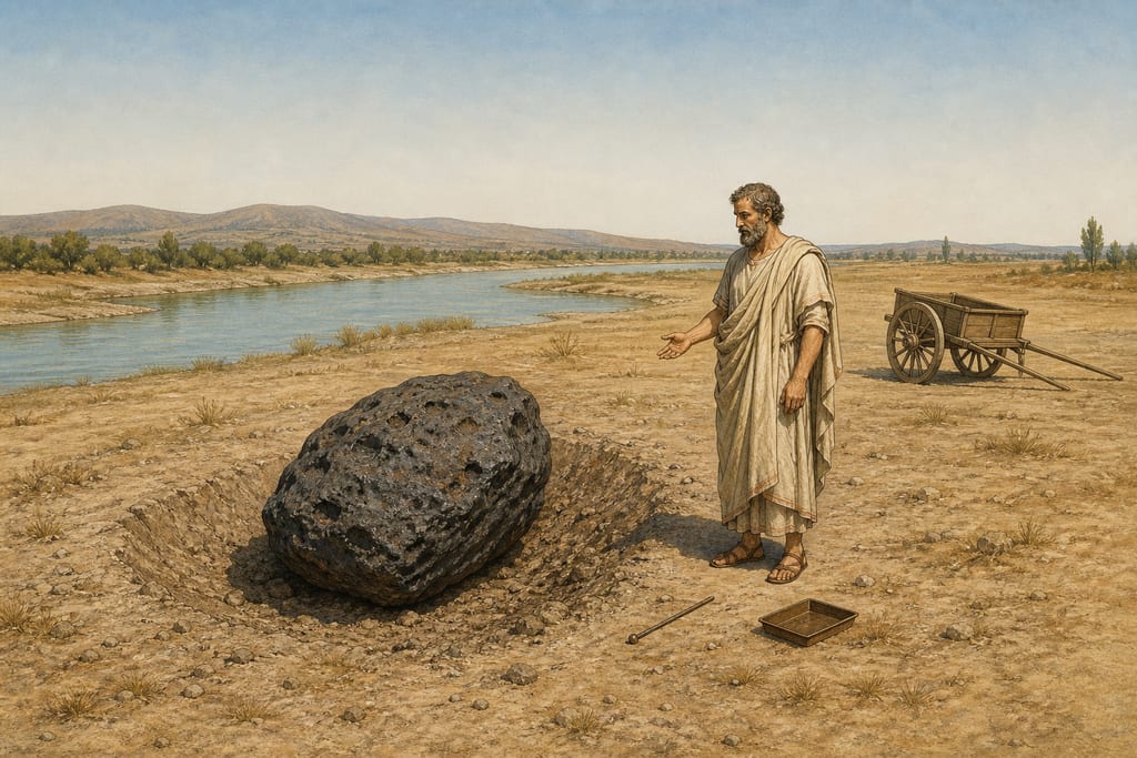 OF STONES THAT HAVE FALLEN FROM THE CLOUDS. THE OPINION OF ANAXAGORAS RESPECTING THEM. Complete modern editorial illustration created specifically for this chapter.