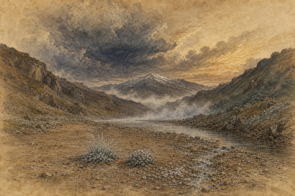 THE NATURE OF HAIL, SNOW, HOAR, MIST, DEW; THE FORMS OF CLOUDS. Complete modern editorial illustration created specifically for this chapter.