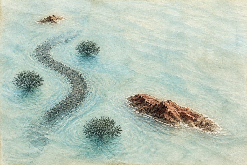 LANDS WHICH HAVE BEEN TOTALLY CHANGED INTO SEAS. Complete modern editorial illustration created specifically for this chapter.