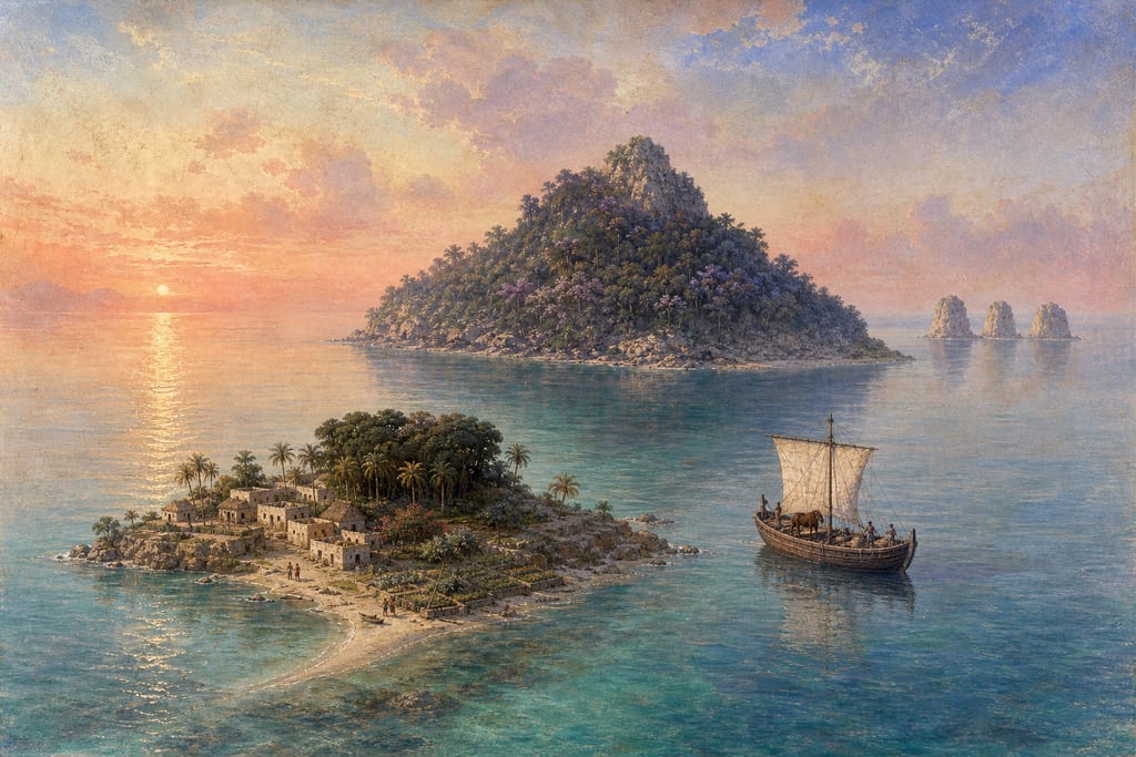 ISLANDS OF THE ÆTHIOPIAN SEA. Complete modern editorial illustration created specifically for this chapter.