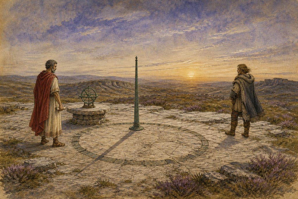 DIVISION OF THE EARTH INTO PARALLELS AND SHADOWS OF EQUAL LENGTH. Complete modern editorial illustration created specifically for this chapter.