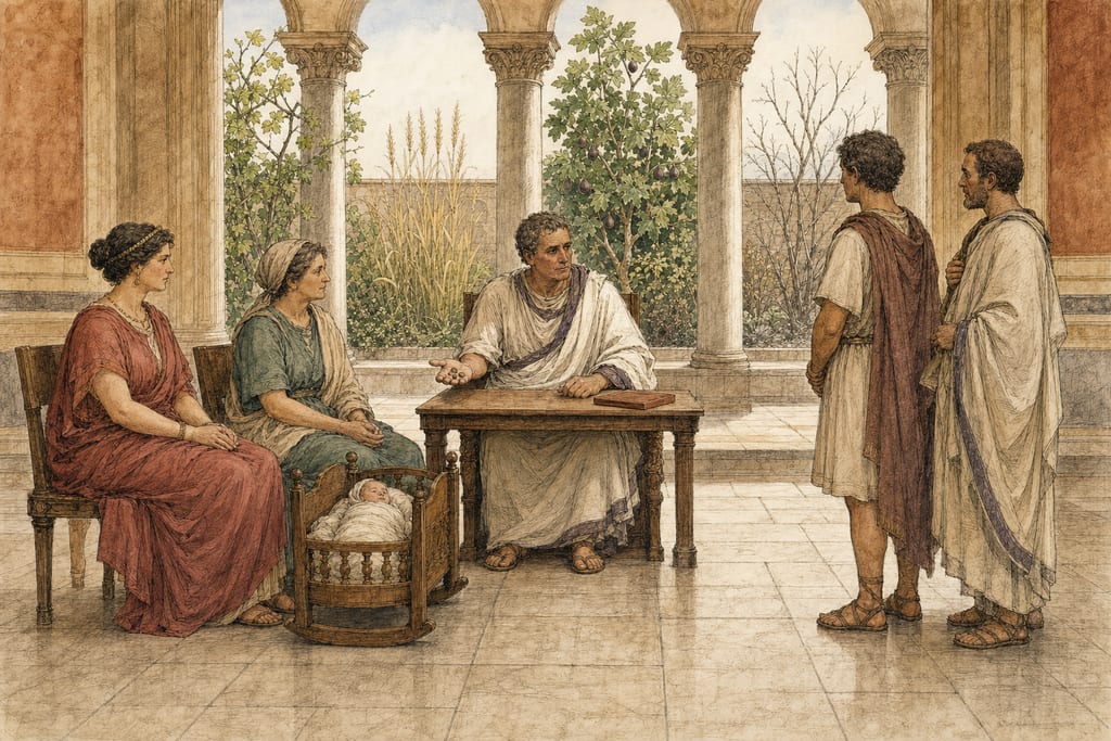 THE GENERATION OF MAN; UNUSUAL DURATION OF PREGNANCY; INSTANCES OF IT FROM SEVEN TO TWELVE MONTHS. Complete modern editorial illustration created specifically for this chapter.