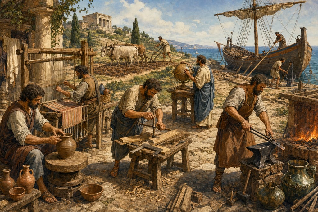 THE INVENTORS OF VARIOUS THINGS. Complete modern editorial illustration created specifically for this chapter.