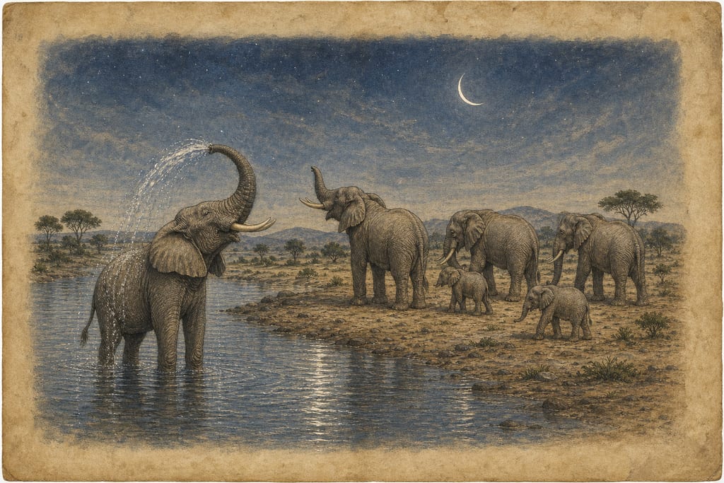 ELEPHANTS; THEIR CAPACITY. Complete modern editorial illustration created specifically for this chapter.