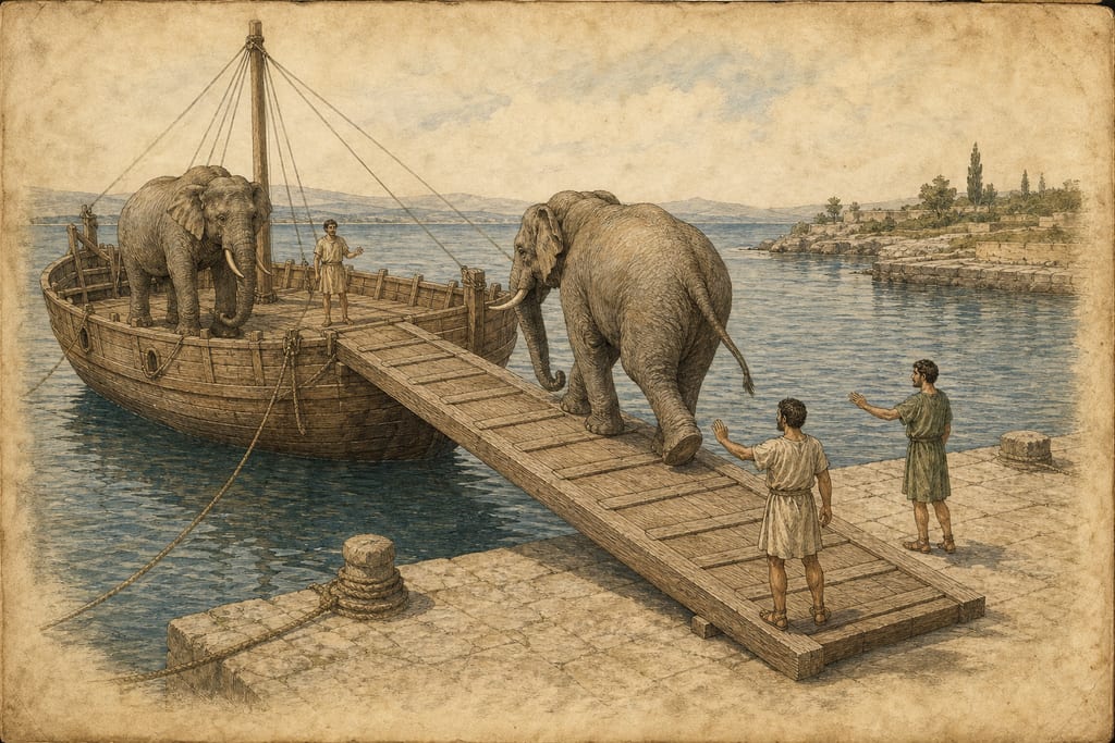 THE DOCILITY OF THE ELEPHANT. Complete modern editorial illustration created specifically for this chapter.