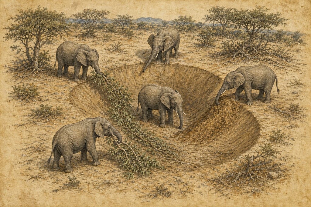 THE WAY IN WHICH ELEPHANTS ARE CAUGHT. Complete modern editorial illustration created specifically for this chapter.