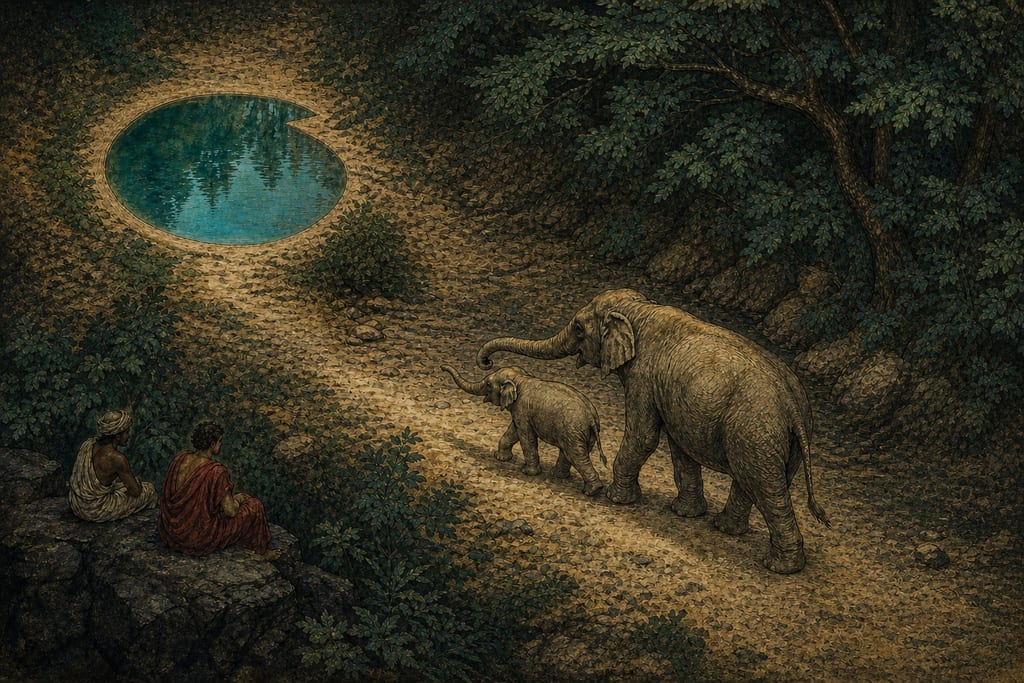 THE BIRTH OF THE ELEPHANT, AND OTHER PARTICULARS RESPECTING IT. Complete modern editorial illustration created specifically for this chapter.