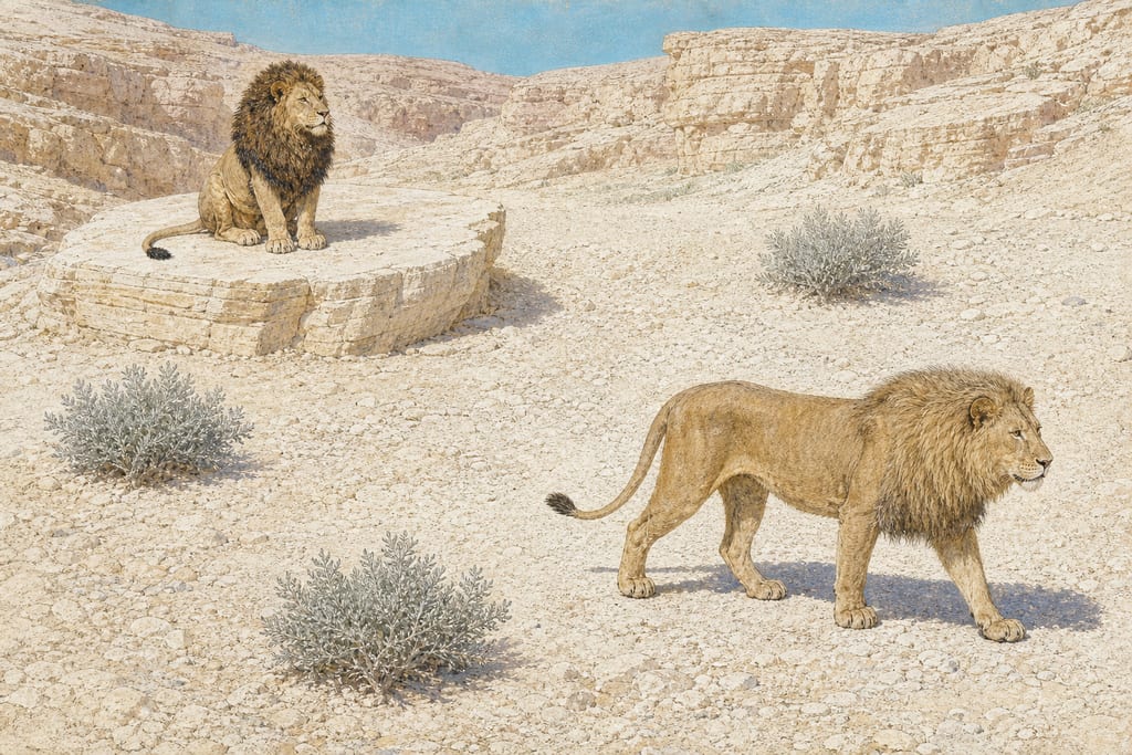 THE DIFFERENT SPECIES OF LIONS. Complete modern editorial illustration created specifically for this chapter.