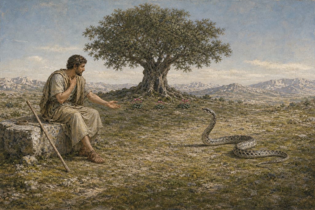 A MAN RECOGNIZED AND SAVED BY A DRAGON. Complete modern editorial illustration created specifically for this chapter.