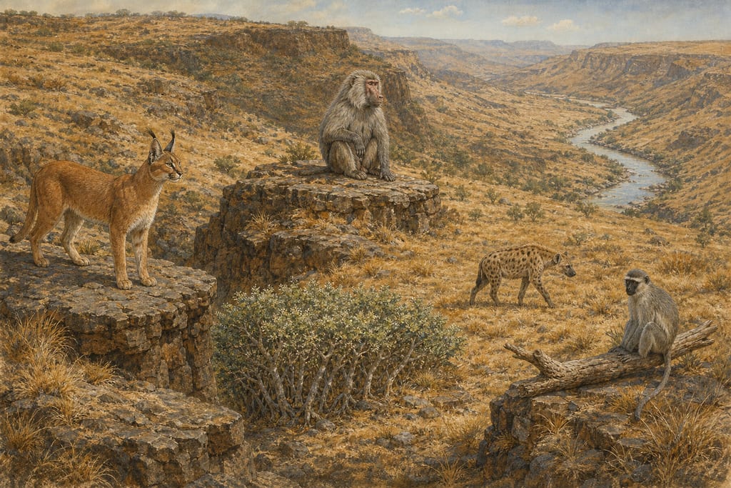 THE LYNX, THE SPHINX, THE CROCOTTA, AND THE MONKEY. Complete modern editorial illustration created specifically for this chapter.