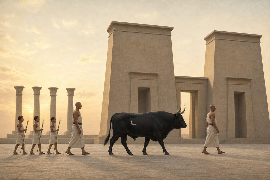 THE EGYPTIAN APIS. Complete modern editorial illustration created specifically for this chapter.