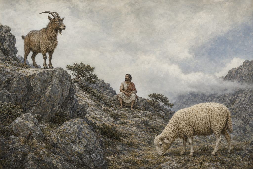 THE DIFFERENT SHAPES OF SHEEP; THE MUSMON. Complete modern editorial illustration created specifically for this chapter.