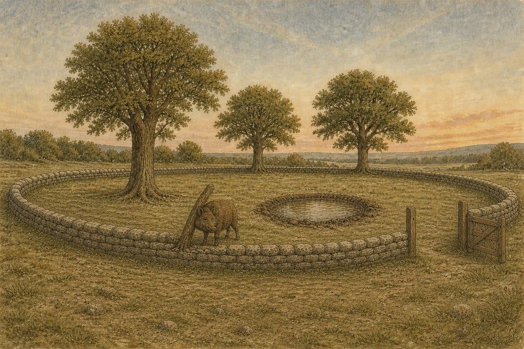 THE WILD BOAR; WHO WAS THE FIRST TO ESTABLISH PARKS FOR WILD ANIMALS. Complete modern editorial illustration created specifically for this chapter.