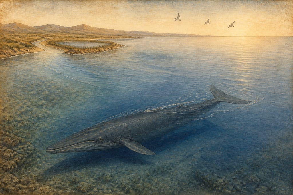 WHY THE LARGEST ANIMALS ARE FOUND IN THE SEA. Complete modern editorial illustration created specifically for this chapter.