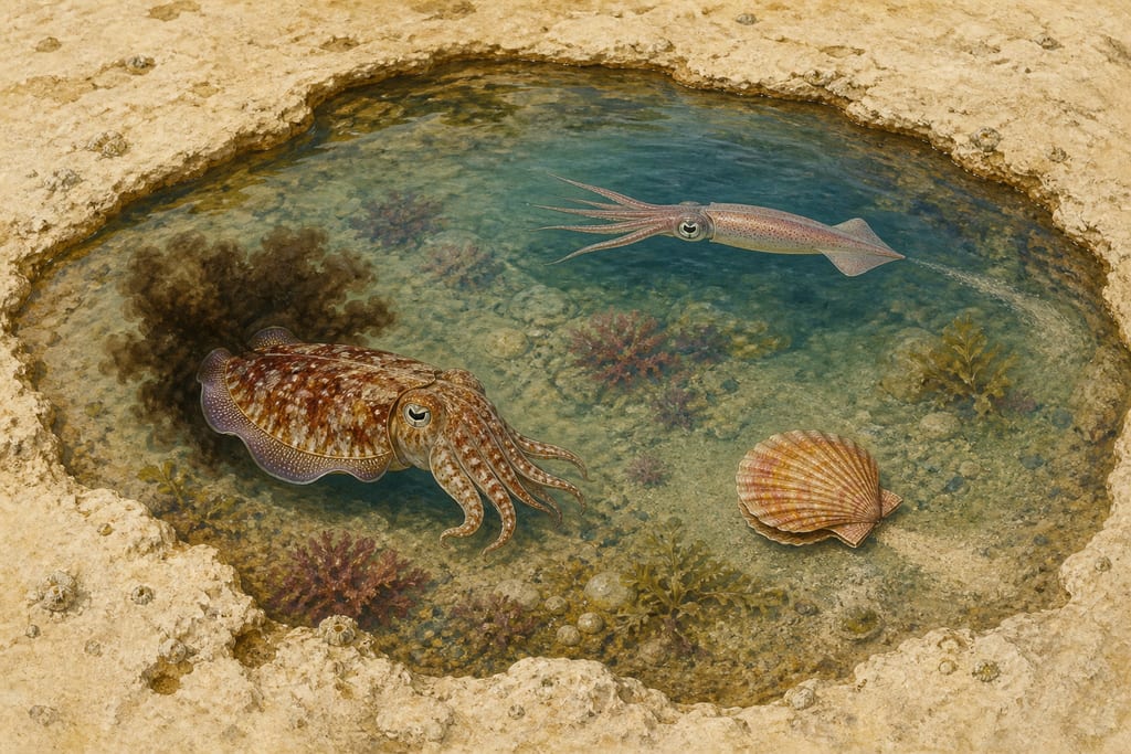 THE SÆPIA, THE LOLIGO, THE SCALLOP. Complete modern editorial illustration created specifically for this chapter.