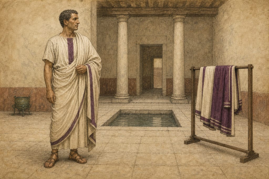 WHEN PURPLE WAS FIRST USED AT ROME: WHEN THE LATICLAVE VESTMENT AND THE PRÆTEXTA WERE FIRST WORN. Complete modern editorial illustration created specifically for this chapter.