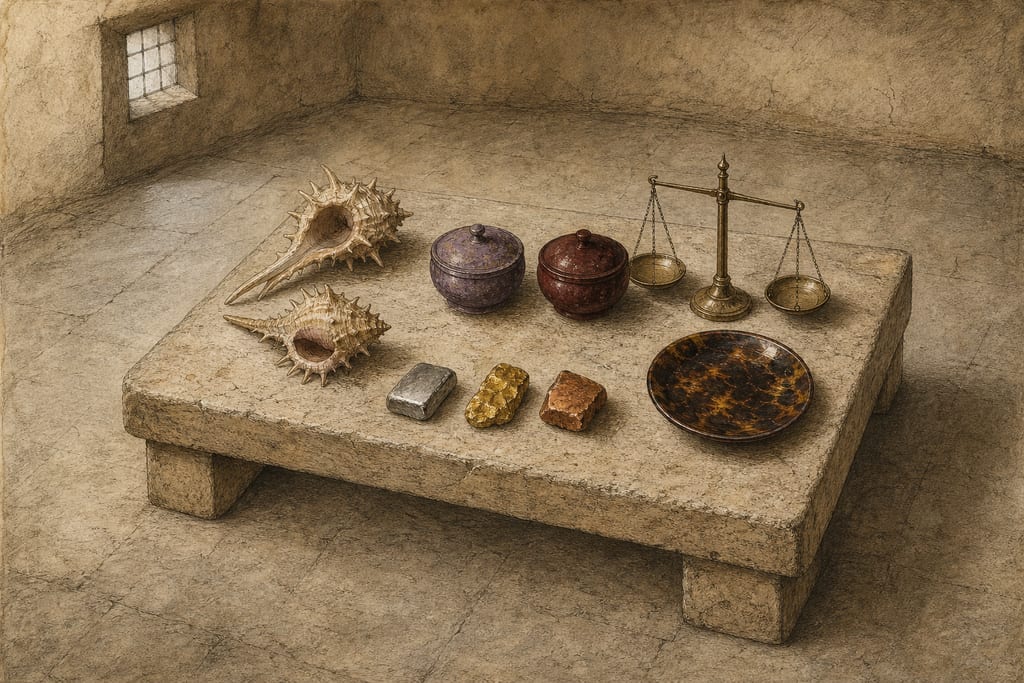 THE AMETHYST, THE TYRIAN, THE HYSGINIAN, AND THE CRIMSON TINTS. Complete modern editorial illustration created specifically for this chapter.
