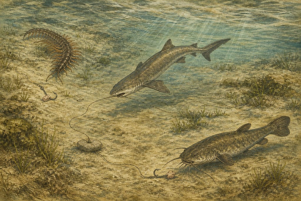 THE SENSITIVENESS OF WATER ANIMALS; THE TORPEDO, THE PASTINACA, THE SCOLOPENDRA, THE GLANIS, AND THE RAM-FISH. Complete modern editorial illustration created specifically for this chapter.