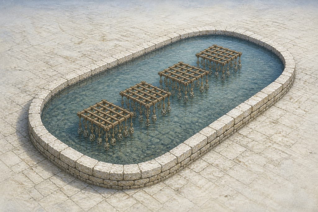 THE FIRST PERSON THAT FORMED ARTIFICIAL OYSTER-BEDS. Complete modern editorial illustration created specifically for this chapter.
