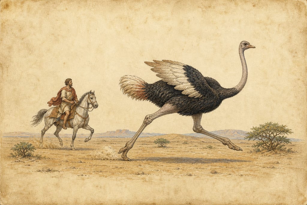 THE OSTRICH. Complete modern editorial illustration created specifically for this chapter.