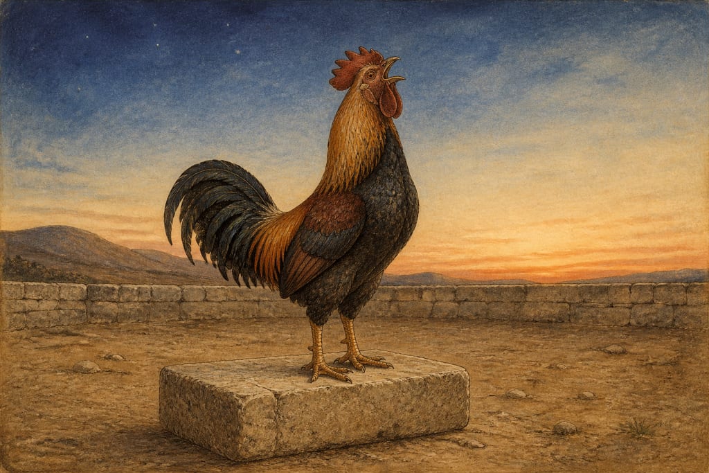 THE DUNGHILL COCK. Complete modern editorial illustration created specifically for this chapter.