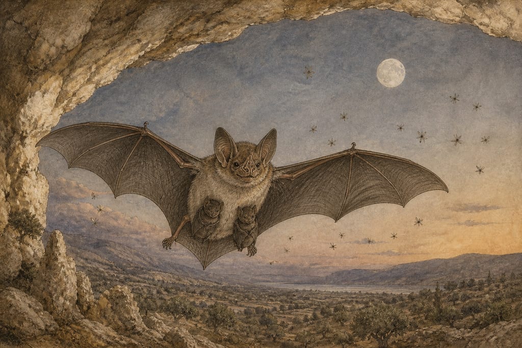 THE ONLY WINGED ANIMAL THAT IS VIVIPAROUS, AND NURTURES ITS YOUNG WITH ITS MILK. Complete modern editorial illustration created specifically for this chapter.
