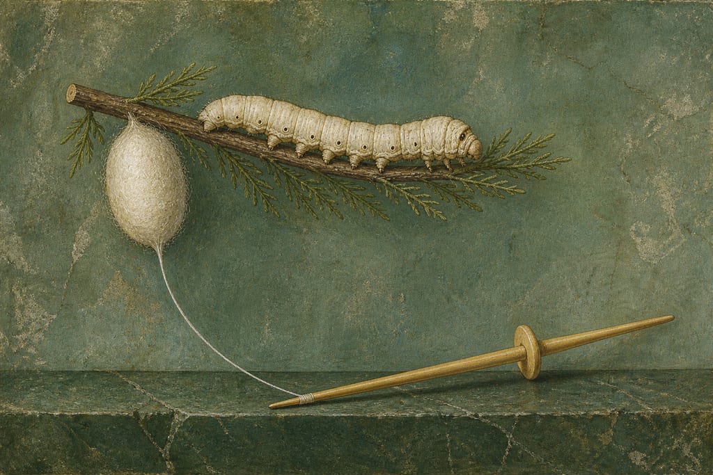 THE SILK-WORM OF COS—HOW THE COAN VESTMENTS ARE MADE. Complete modern editorial illustration created specifically for this chapter.