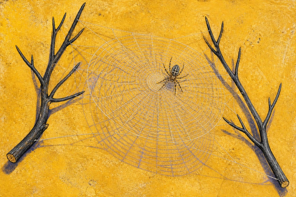 SPIDERS; THE KINDS THAT MAKE WEBS; THE MATERIALS USED BY THEM IN SO DOING. Complete modern editorial illustration created specifically for this chapter.
