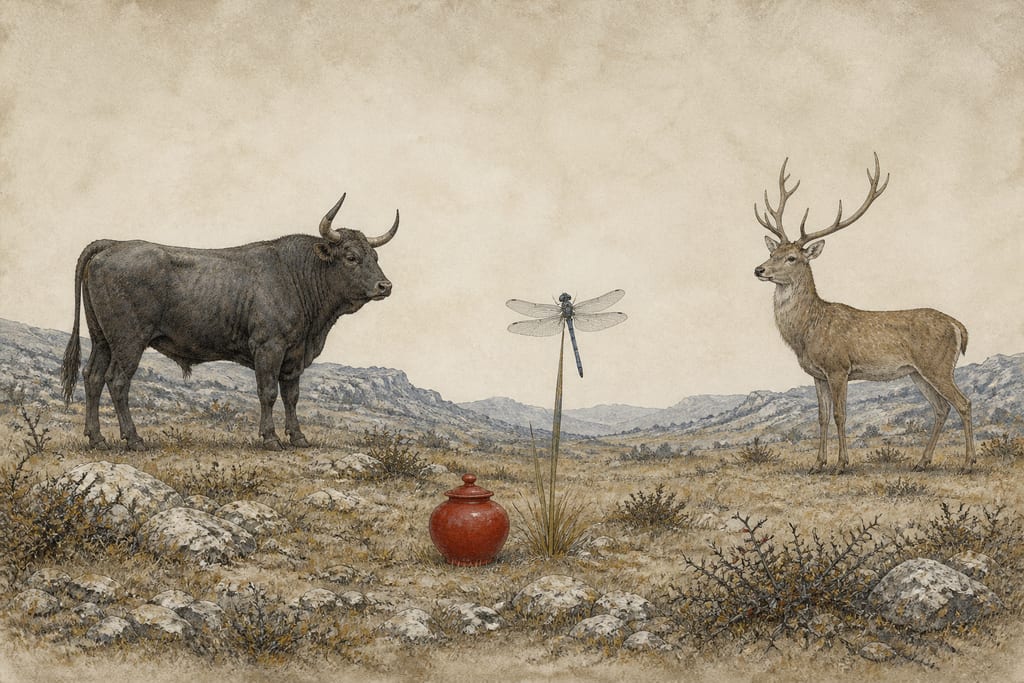 ANIMALS, THE BLOOD OF WHICH COAGULATES WITH THE GREATEST RAPIDITY: OTHER ANIMALS, THE BLOOD OF WHICH DOES NOT COAGULATE. ANIMALS WHICH HAVE THE THICKEST BLOOD: THOSE THE BLOOD OF WHICH IS THE THINNEST: ANIMALS WHICH HAVE NO BLOOD. Complete modern editorial illustration created specifically for this chapter.