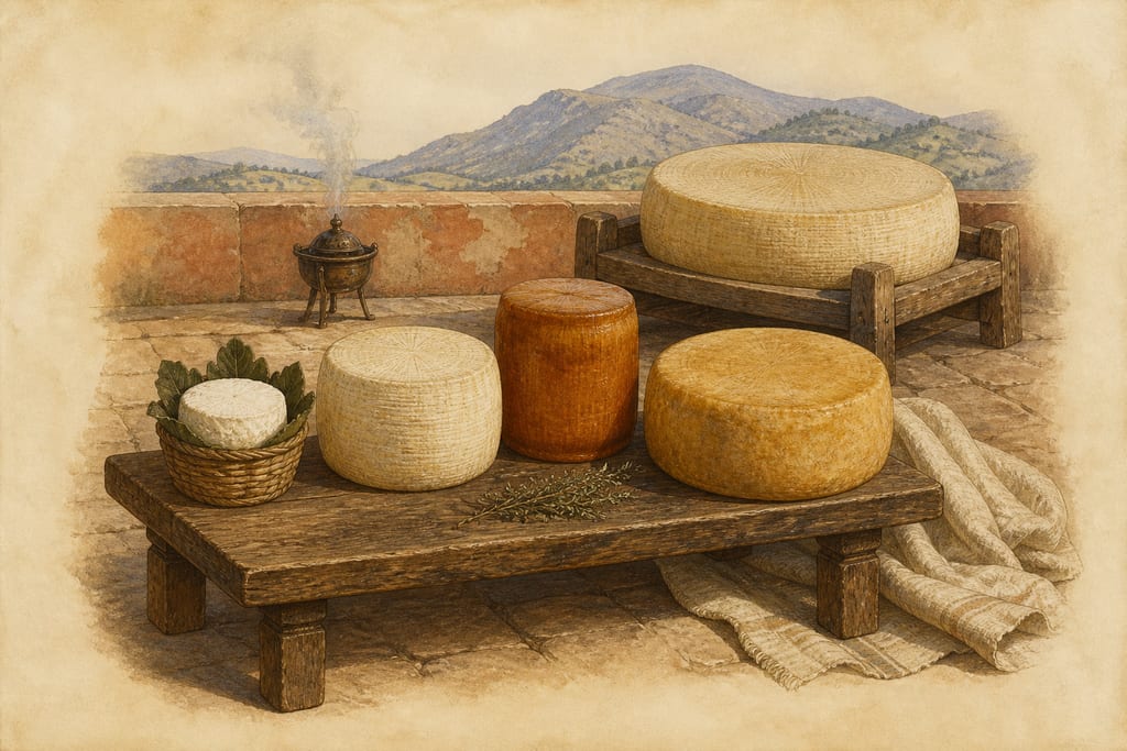 VARIOUS KINDS OF CHEESE. Complete modern editorial illustration created specifically for this chapter.