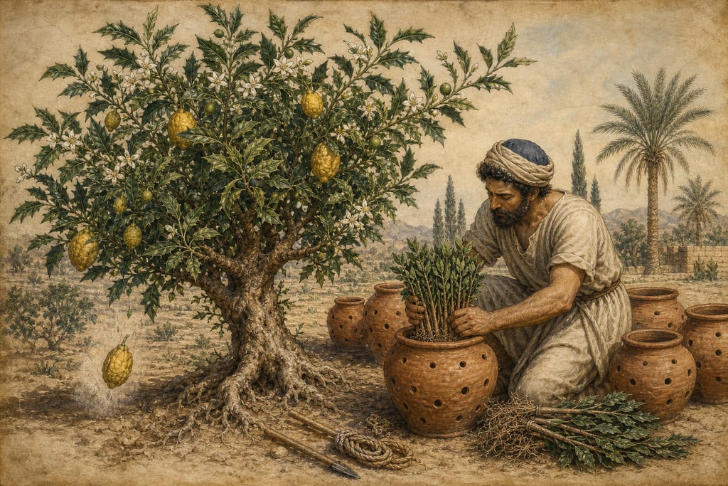HOW THE CITRON IS PLANTED. Complete modern editorial illustration created specifically for this chapter.