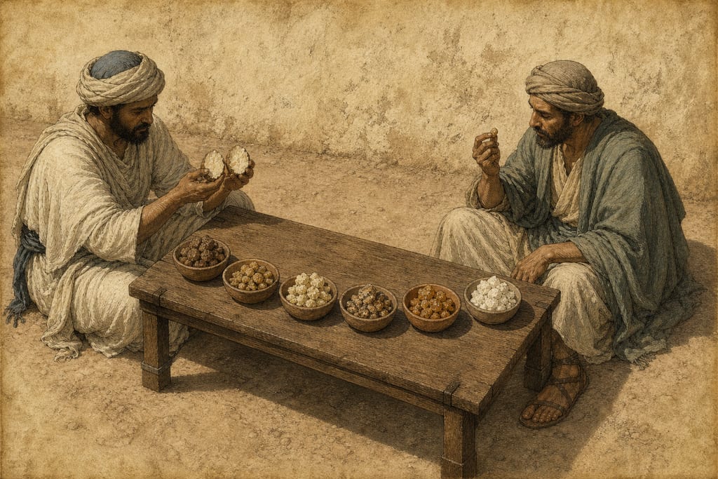 THE NATURE AND VARIOUS KINDS OF MYRRH. Complete modern editorial illustration created specifically for this chapter.