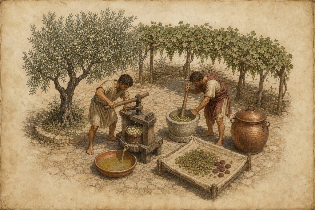 OMPHACIUM. Complete modern editorial illustration created specifically for this chapter.