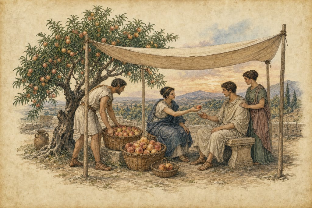 SIX VARIETIES OF THE PEACH. Complete modern editorial illustration created specifically for this chapter.