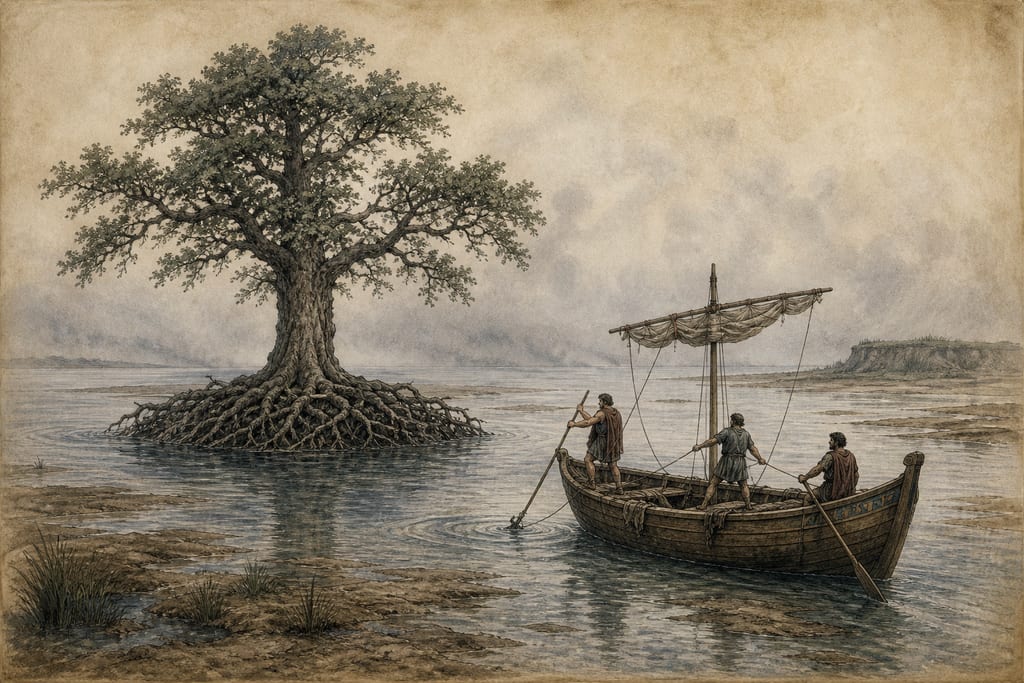 WONDERS CONNECTED WITH TREES IN THE NORTHERN REGIONS. Complete modern editorial illustration created specifically for this chapter.