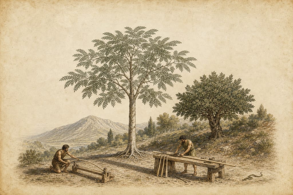 TREES THE WOOD OF WHICH IS HIGHLY VALUED. FOUR VARIETIES OF THE ASH. Complete modern editorial illustration created specifically for this chapter.