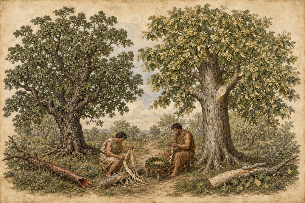 TWO VARIETIES OF THE LINDEN-TREE. Complete modern editorial illustration created specifically for this chapter.