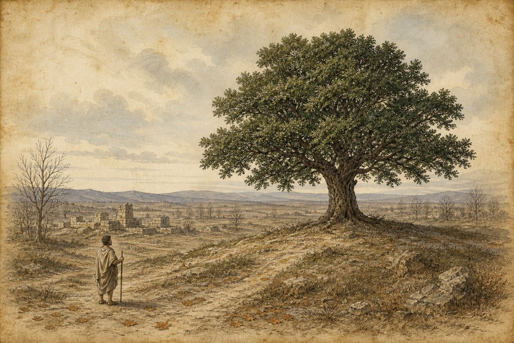 TREES WHICH DO NOT LOSE THEIR FOLIAGE. THE RHODODENDRON. TREES WHICH DO NOT LOSE THE WHOLE OF THEIR FOLIAGE. PLACES IN WHICH THERE ARE NO TREES. Complete modern editorial illustration created specifically for this chapter.