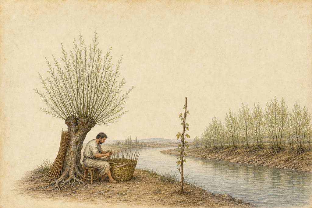 THE WILLOW: EIGHT VARIETIES OF IT. Complete modern editorial illustration created specifically for this chapter.
