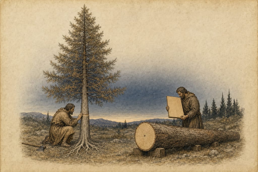 THE FELLING OF TREES. Complete modern editorial illustration created specifically for this chapter.
