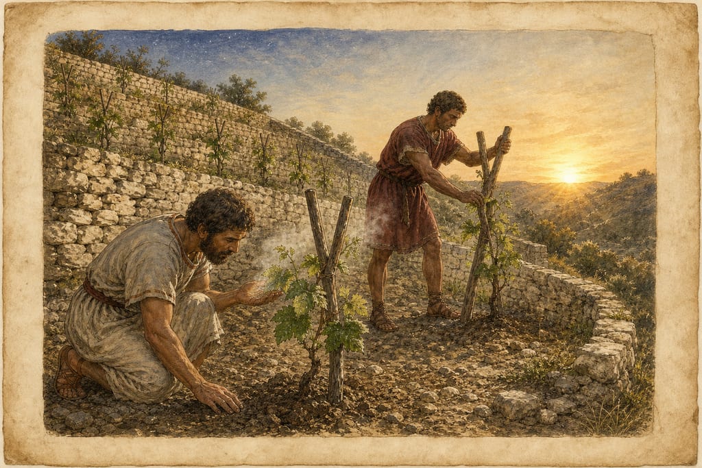 THE INFLUENCE OF WEATHER UPON THE TREES: WHAT IS THE PROPER SITUATION FOR THE VINE. Complete modern editorial illustration created specifically for this chapter.