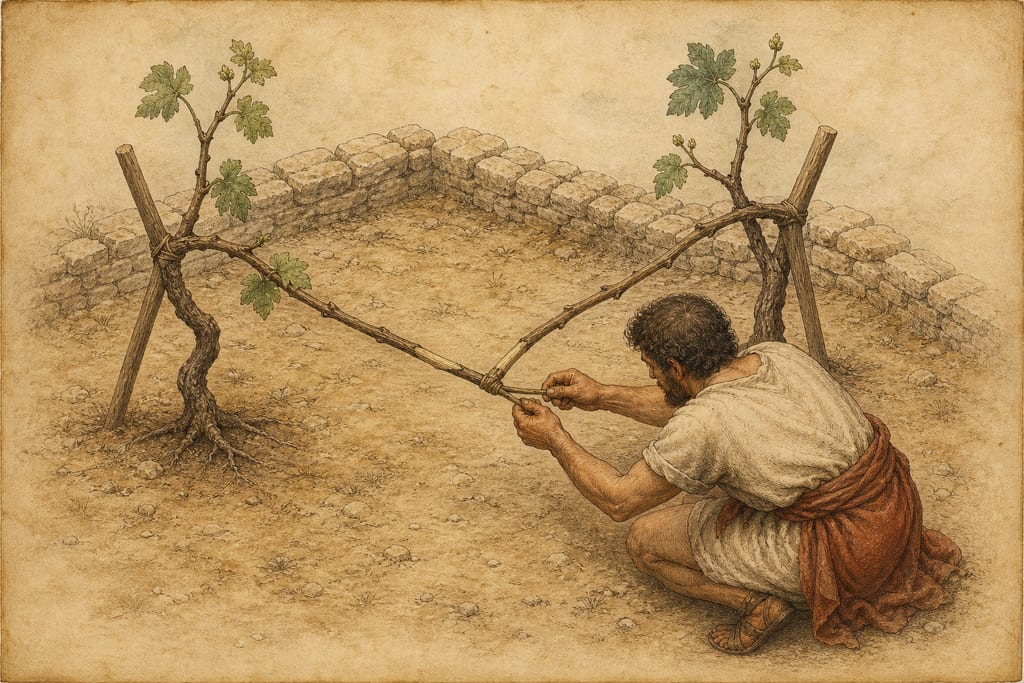 GRAFTING THE VINE. Complete modern editorial illustration created specifically for this chapter.