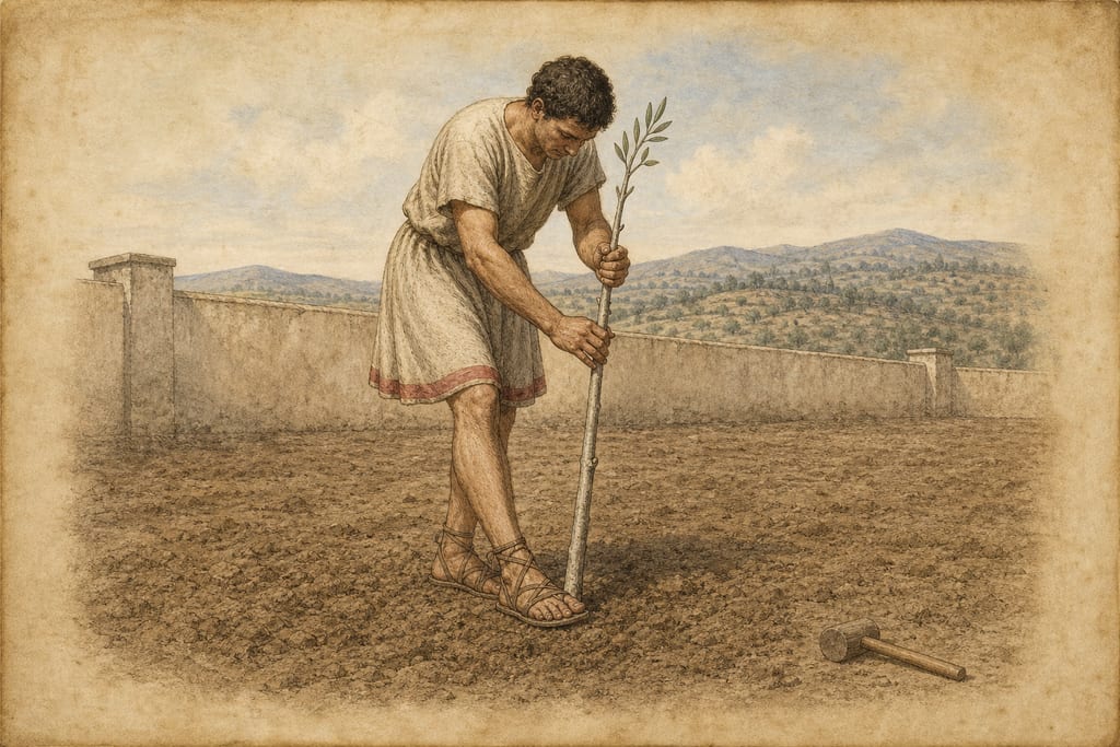 THE CULTIVATION OF THE OLIVE. Complete modern editorial illustration created specifically for this chapter.