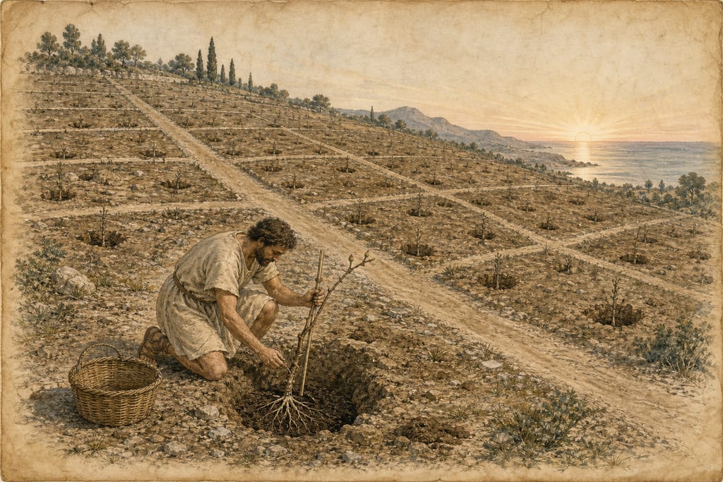 THE CULTURE OF THE VINE AND THE VARIOUS SHRUBS WHICH SUPPORT IT. Complete modern editorial illustration created specifically for this chapter.