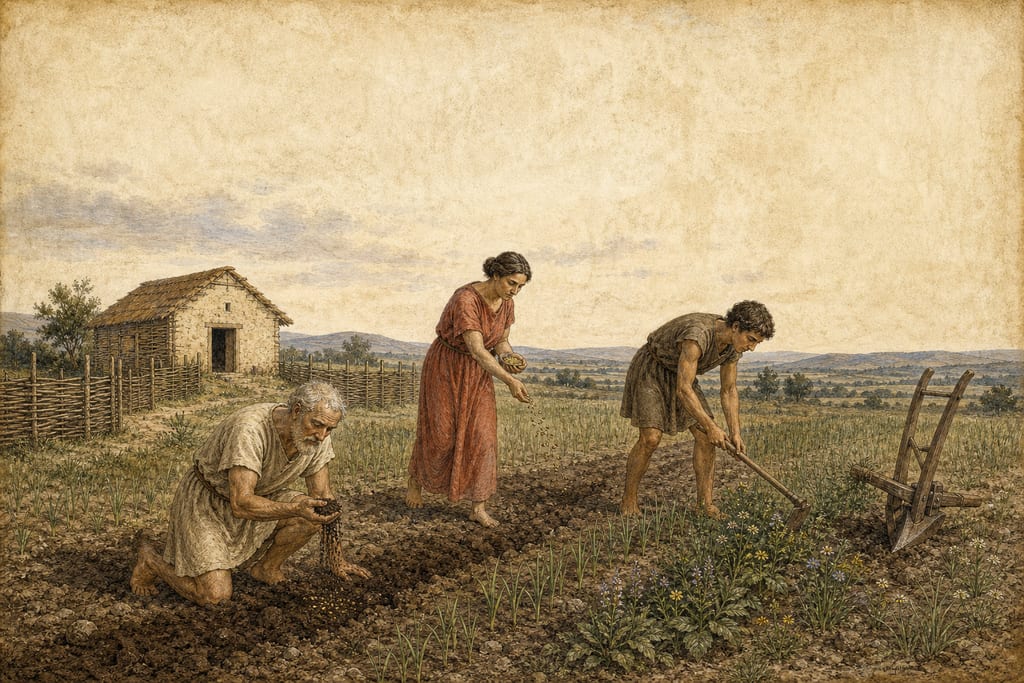 TASTE OF THE ANCIENTS FOR AGRICULTURE. Complete modern editorial illustration created specifically for this chapter.